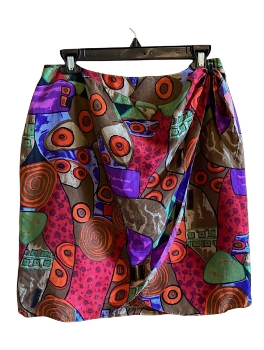 Vintage Silk Skirt Multi-colour Abstract Print 90s Women's Size 10